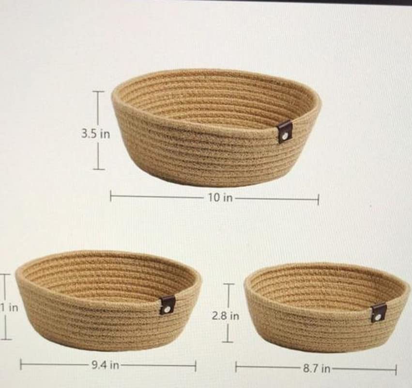 Image of Cube Storage Bins Organizer Collapsible Set of 3 Cotton Rope Storage Baskets Decorative Woven Basket with Handles 11 H x 10.5 W x 10.5 D (Beige)