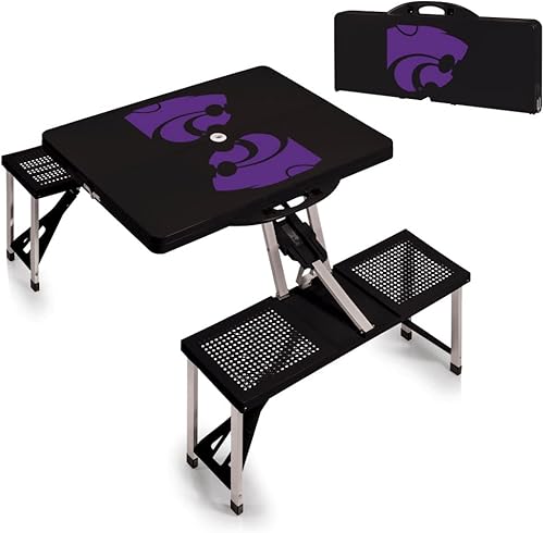 Vista 114 de PICNIC TIME NCAA North Carolina Tar Heels Folding Picnic Table - Camping Table - Outdoor Table with Umbrella Hole Negro