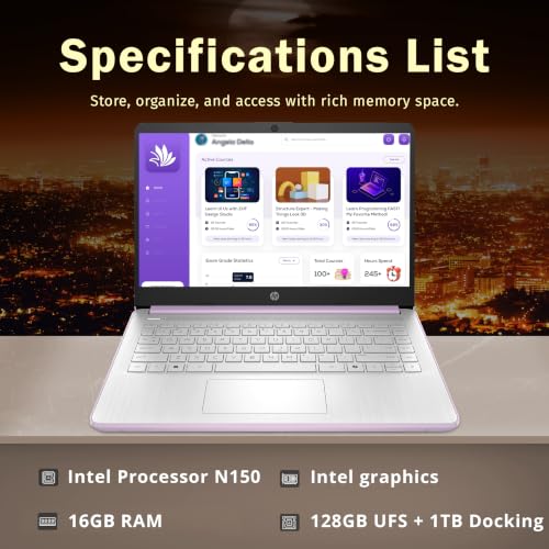 Image of HP Stream 14 inch HD Student & Business Laptop, Intel Processor N150, 16GB RAM, 1.12TB Storage (128GB UFS + 1TB Docking Station), Intel Graphics, 1 Year Office 365, Wi-Fi 6, Win 11, Purple