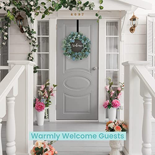 Welcome Sign For Front Door - Welcome Wreath W Chalkboard Signs - Perfect Hello, Happy Birthday Or Congratulations Graduate 2022 Wreaths - Gorgeous Life-Like Eucalyptus Porch Decor With Metal Hanger #TOP2