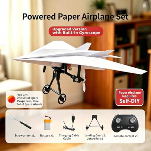 Image of Rc Paper Airplane Kit - DIY Electric Remote Control Plane with Gyro Stabilizer,Dual Propellers Rc Plane Kit,Lightweight Foldable Flying Stem Toy Micro Fixed Wing Drone,Cool Tech Gadgets Gifts