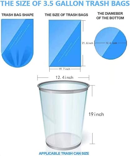 Vista 2 de Bolsas de basura pequeñas de 3.5 galones, 100 bolsas de basura para baño, correa azul, bolsa de basura de 3 galones, bolsas de basura para cocina