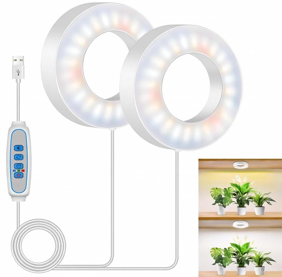 Ceiling Grow Lights for Indoor Plants, 5000K 96 LEDs Full Spectrum with 6/12/16H Timer, 3 Color Modes, 5 Brightness Under Cabinet Growing Lamp, 2-Head