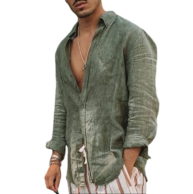 Chemise Henley verte pour homme idéale pour les week-ends décontractés en coton XXL