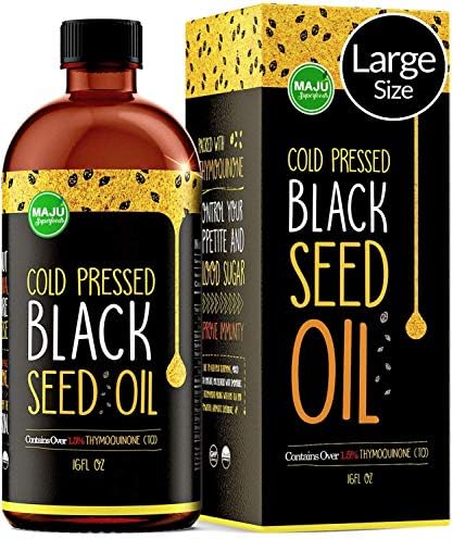 MAJU's Black Seed Oil 16oz: 3x Thymoquinone, Cold Pressed, 100% Turkish Black Cumin Nigella Sativa Seed Oil (Better Than Organic), non-GMO, 100% Liquid Pure Blackseed Oil, Glass Bottle