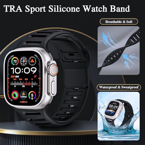 TRA 3 Pack Sport Bands Compatible with Apple Watch Ultra 2/Ultra Band 49mm 45mm 44mm 42mm 41mm 40mm 38mm, Soft Silicone Strap Replacement Wristband Compatible for iWatch Series 9/8/SE/7/6/5/4/3/2/1