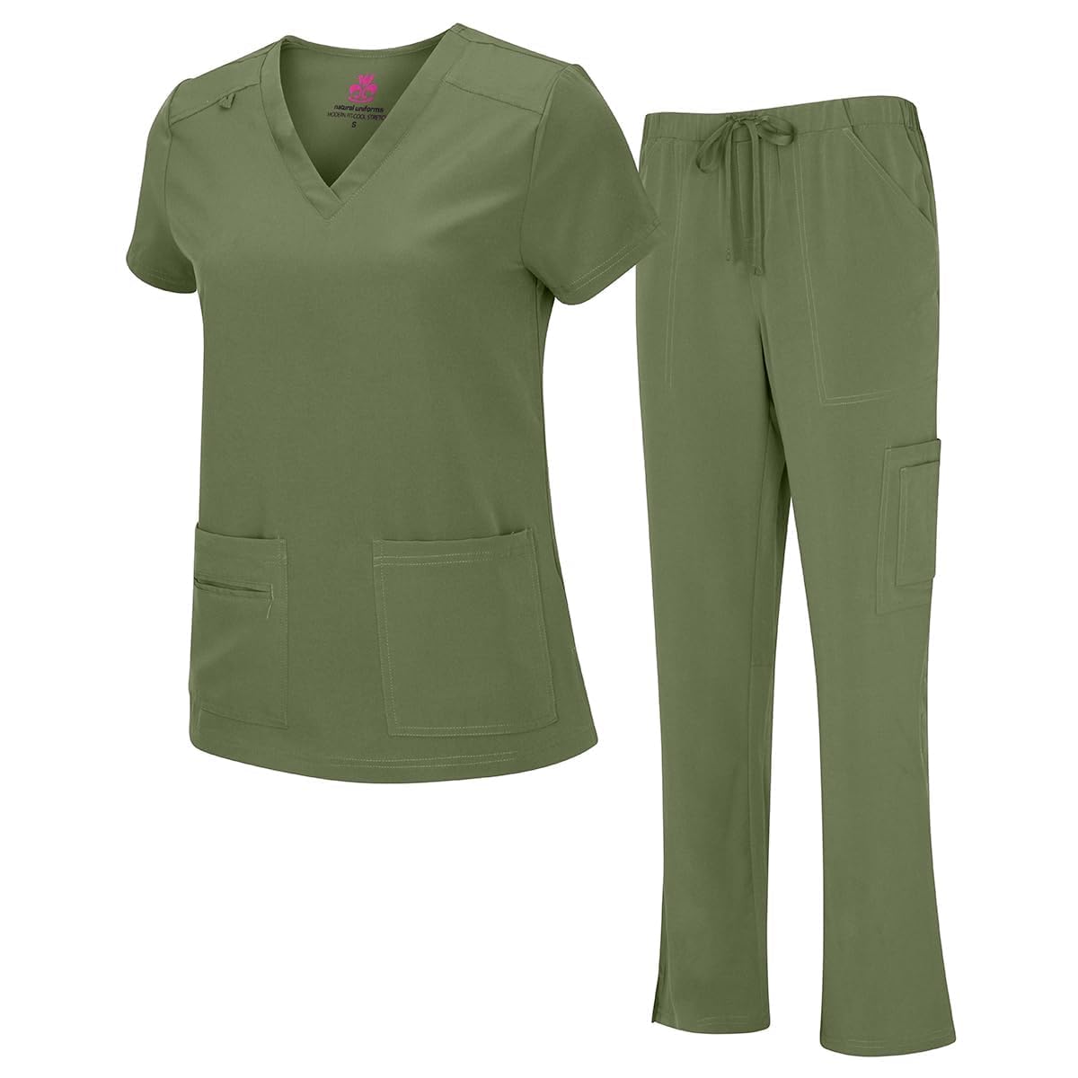 Women's Cool Stretch V-Neck Top and Cargo Pant Scrub Set with Regular and Petite Sizes