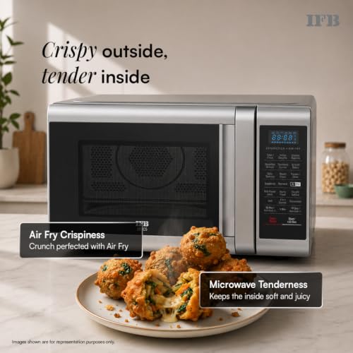 Image of IFB 28 L Convection Microwave with Air Fry, Grill & Multi-Stage Cooking, Fermentation, Homemade Paneer /Ghee Modes, 300 Auto Cook Menus (28SC5, Silver, Weight Defrost, Steam Clean, 10 Power Levels)