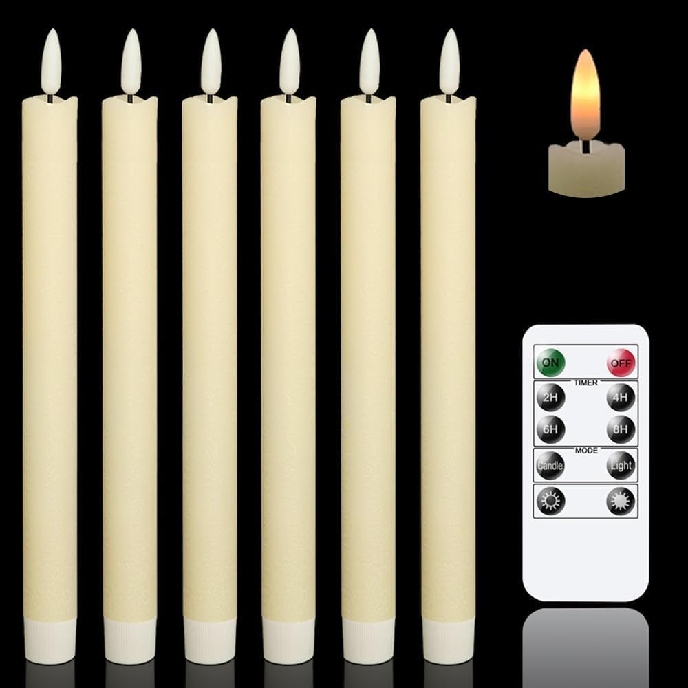 3D Flameless LED Taper Candles Set of 6 with Remote Control – Real Wax Battery Operated Flickering Moving Wick Candles, Warm White Light for Home, Wedding, Diwali, Christmas Décor-image-12