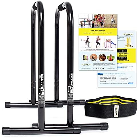 Lebert Fitness EQualizers Original Dip Bars XL | Total Body Strengthener Pull Up Bar Home, Gym, Office, Exercise Equipment Dip Station | Hip Resistance Band | Online Workout Videos | Black