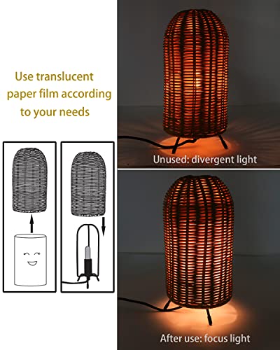 Phichy Rattan Bedroom Table Lamp, Bedside Lamp For Nightstand, Small Desk Lamp With Round Bamboo Woven Light Shade For Living Room, Kids Room, Dorm, Home Office (2200K Led Bulb Included) #TOP4