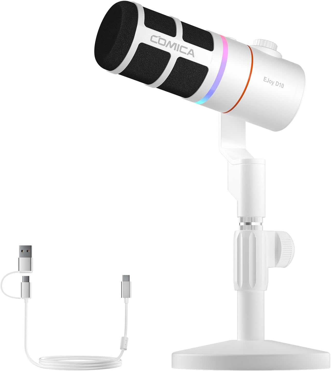 EJoy D10 Cardioid Dynamic USB-C/XLR Microphone with 48kHz/24-bit, Calmix Noise Reduction, RGB Lighting, Adjustable Gain & Monitoring
