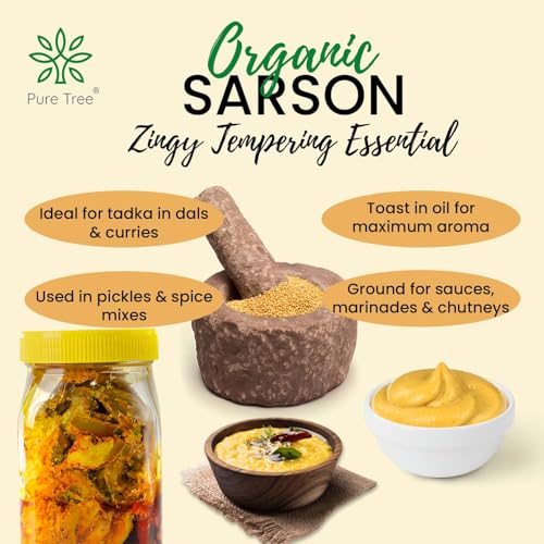 Image of Pure Tree Certified Organic Yellow Mustard Seeds | 250 g | Rai Seeds Pili Sarson dana | Aromatic Kadugu Avalu | Sarso Seeds