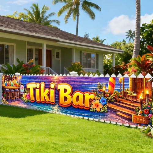 Image of Nuxovilar Tiki Bar Sign Luau Party Decorations 78.7x17.7Inches