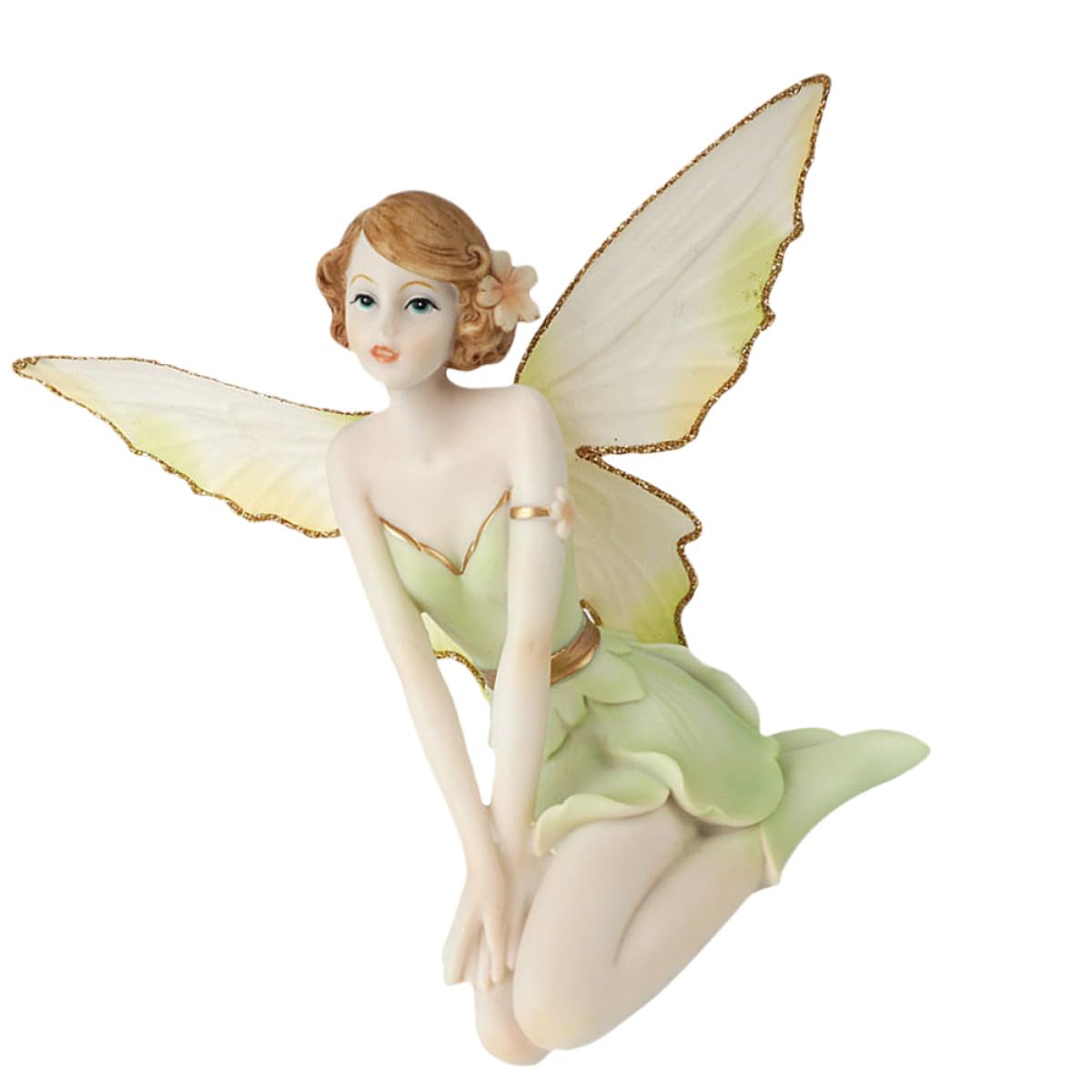 Figura Decorativa de Hada Flor Ángel en Resina Verde