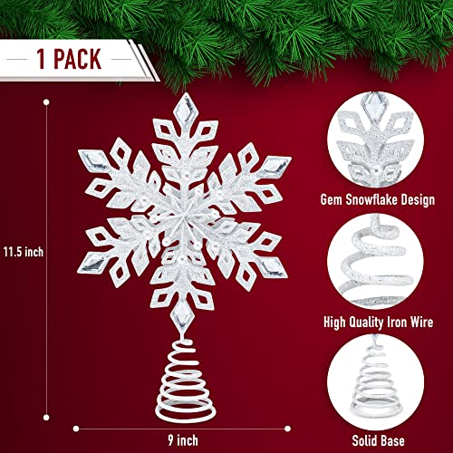 Ornativity Glitter Snowflake Tree Topper - White Sparkling Christmas Tree Decoration With Gem Design #TOP5