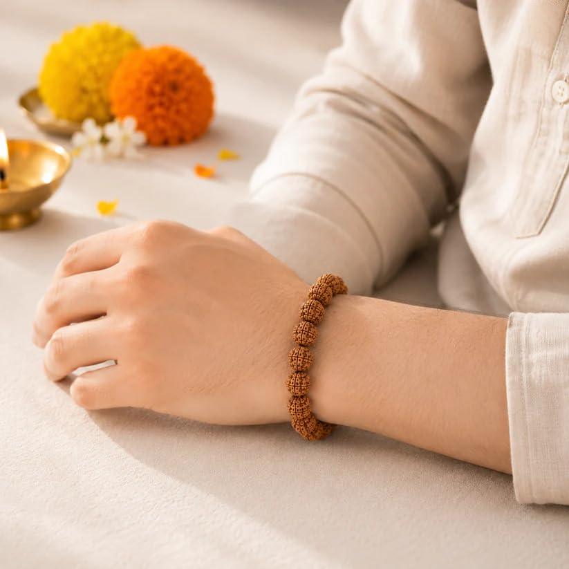Image of Natural Rudraksha Beaded Bracelet for Men & Women | Spiritual Prosperity & Positive Energy Accessory
