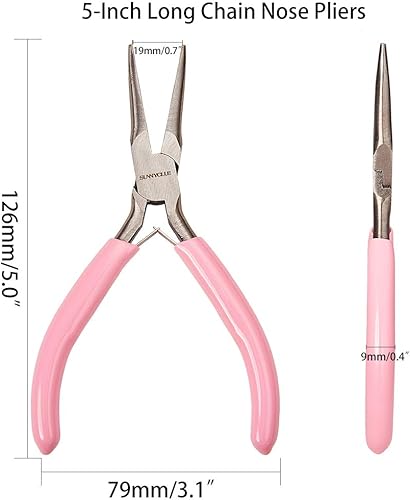 Miniatura 2 de SUNNYCLUE Alicates de punta de cadena de 5 pulgadas de largo con mandíbulas planas, mini alicates de precisión para hacer joyas, proyectos de