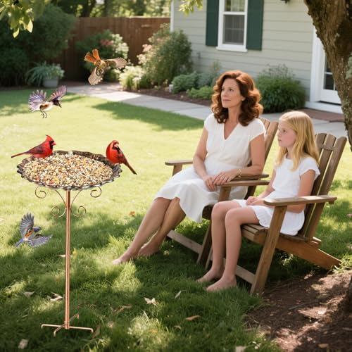 Bird Feeders Station Tray, Pole Stand Station Outdoor Accessory, 30 Inch Metal Feeder Bird Bath for Attracting Wild Birds Hummingbirds - Thumbnail 6