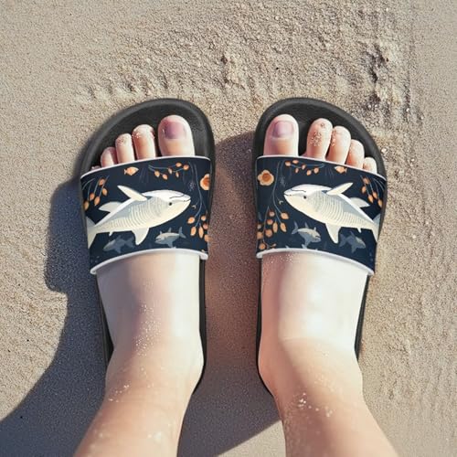 Jeiento Cartoon Slides for Kids Age 4-8,Shark Slide Slippers Little Girl Beach Sandals Anti Slip Children Shower Shoes2