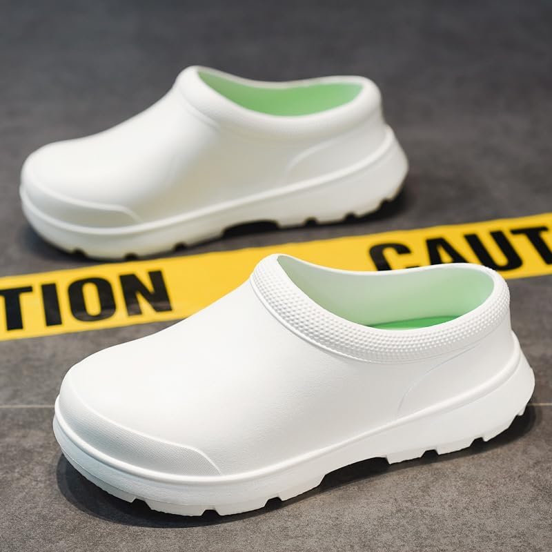 HuayoRong Chef Shoes for Men, Non Slip Oil Resistant Waterproof Safety Work Shoes, Comfortable Nursing Nurse Shoes Women (White,8)