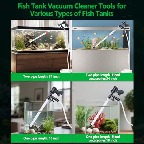 SYSENCIAGA Fish Tank Cleaning Kit, Fish Tank Vacuum Gravel Cleaner, Aquarium Gravel Vacuum Cleaner Tools for Fish Tank Cleaning Gravel and Sand with Aquarium Thermometers Fish Net kit