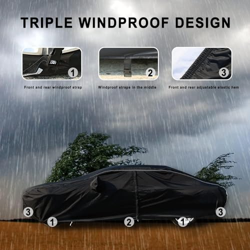 Image of Tecoom Car Cover Waterproof All Weather, Car Covers for Automobiles with Zipper Door, Cotton Backing, Windproof Sun UV Hail Protector, Universal Fit for Sedan (201 inch-210 inch)