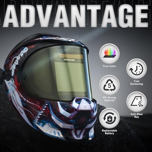 Image of YESWELDER Auto Darkening Welding Helmet with SIDE VIEW, 180 Panoramic View, 1 /1 /1 /1 True Color Solar Powered Welder Hood, Wide Shade 3 /5-9 /9-13 Welder Mask for TIG MIG ARC CUT and GRIND, LYG-Q800D