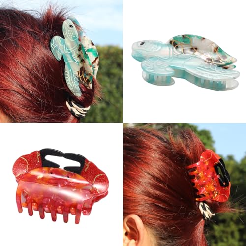Crab Acetate Hair Claw Clip, Chic Ocean-Inspired Turtle Hair Claw, 2-Pack