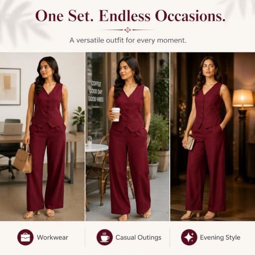 Image of Women Cotton Blend Western Co-Ord Set | Stylish Top & Pant Set for Women | Dress For Womens | Casual High Waist Solid Pant Outfit