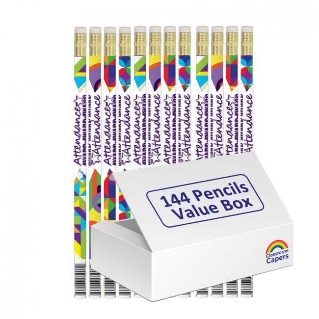 Classroom Capers 144 x Attendance Award HB Pencils. Perfect Class Present. Value Box