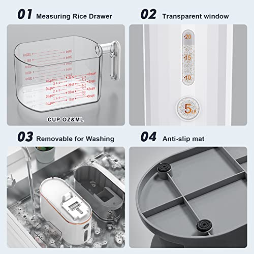 Ubooop Rice Dispenser, 26.5 Lbs Rice Storage Container Holder Bpa-Free, Large Container Food Dispenser With Measuring Cup For Kitchen Pantry Organization(Grey) #TOP5