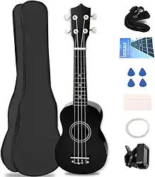 Ukulele 21 Polegadas, Madeira, Soprano, Concert, Tenor, Acústico, Ukulele, Soprano Ukelele, Concert, Tenor(Preto)