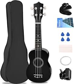 Ukulele 21 Polegadas, Madeira, Soprano, Concert, Tenor, Acústico, Ukulele, Soprano Ukelele, Concert, Tenor(Preto)