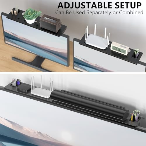 Image of WALI Soundbar Mount, No Drilling TV Top Shelf with 2 Storage Boxes, Floating Monitor Shelves for Router, Cable Box, Game Console Storage, TV Remote Holder, Up to 5.5Lbs, 17.3 inchx4.3 inch(TSH004-2B), Black