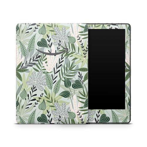 ZOOMHITSKINS Glitter Kindle Skin Compatible with Kindle Paperwhite Gen 12 (2024), Botanical Green Leaves Boho Vintage Cute White Palm Grass, Easy Bubble-Free 3M Vinyl Decal, Made in The USA