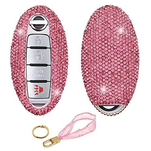 Image of Key Fob Cover Compatible with Nissan Altima Maxima Murano Rogue Sentra Armada Sedan GTR Pathfinder Compatible with Infiniti EX FX X G JX M Q QX Bling Crystal Diamond Cover Shell Case (Pink)