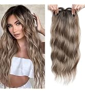 PANEWAY Hair Toppers For Women 20inch Long Wavy Curly Hair Topper Highlights Brown With Dark Root...