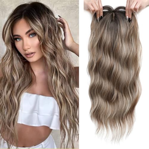 PANEWAY Hair Topper for Women 20 Inch Wavy Synthetic Fiber Topper with Natural Waves, Clip-In Hairpiece for Thinning Hair, Adds Volume & Length, Lightweight & Breathable