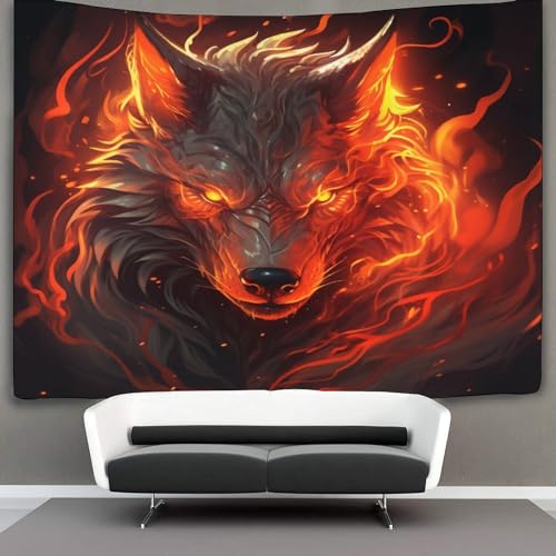 Tapisserie loup 3D 180x230 cm drap mural grand format pour déco salon et chambre - 3