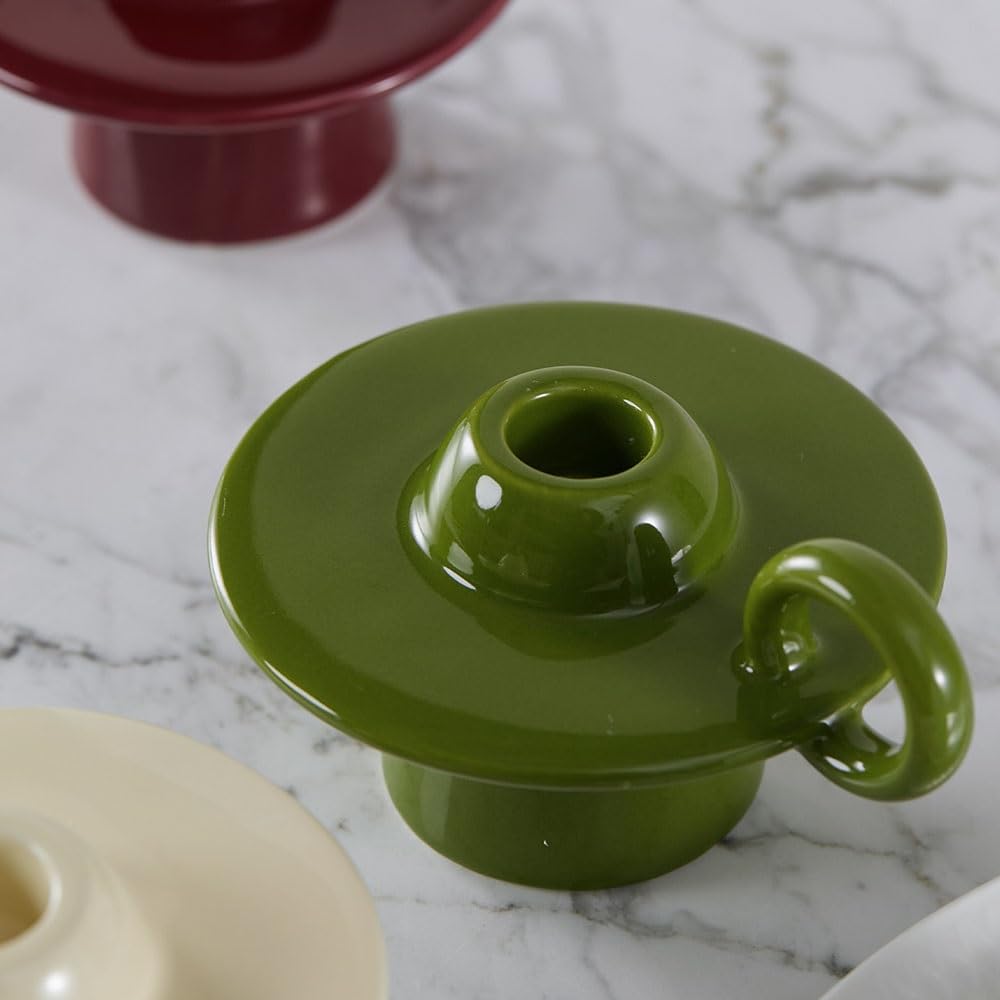 Świeczniki Kolorowy ceramiczny świecznik z uchwytem i podstawą na świecę do kolacji przy świecach, wystrój domu(Green)