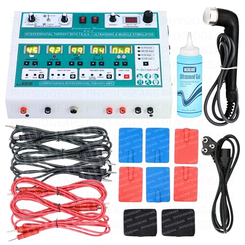 Image of Physiogears Combo 4-in-1 Physiotherapy Equipment | Ultrasound + IFT 45 Programs + TENS + MS Muscle Stimulator | Digital Pain Relief Therapy Machine with Electrode Pads