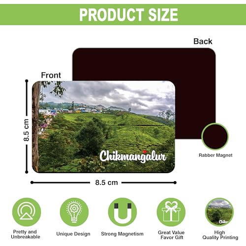 Image of Elegant Fridge Magnet with Themes |Rectangular Size Refrigerator Magnet with Magnetic Rubber Back | Pack of 1, 8.6cm X 5.4cm (Chikmangalur - Design 7)