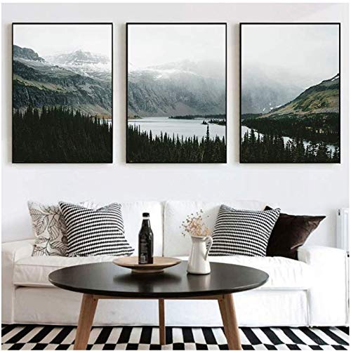 Tableau nature forêt et lac pour salon : une affiche apaisante 50x70cm