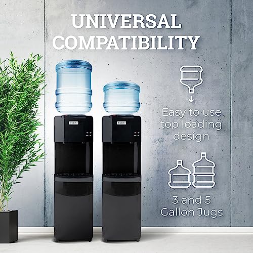 Igloo Top Loading Water Cooler – Hot & Cold Dispenser – Sleek Black, Holds 3 & 5 Gallon Jugs, Child Safety Lock – for Homes, Kitchens, Offices, Dorms