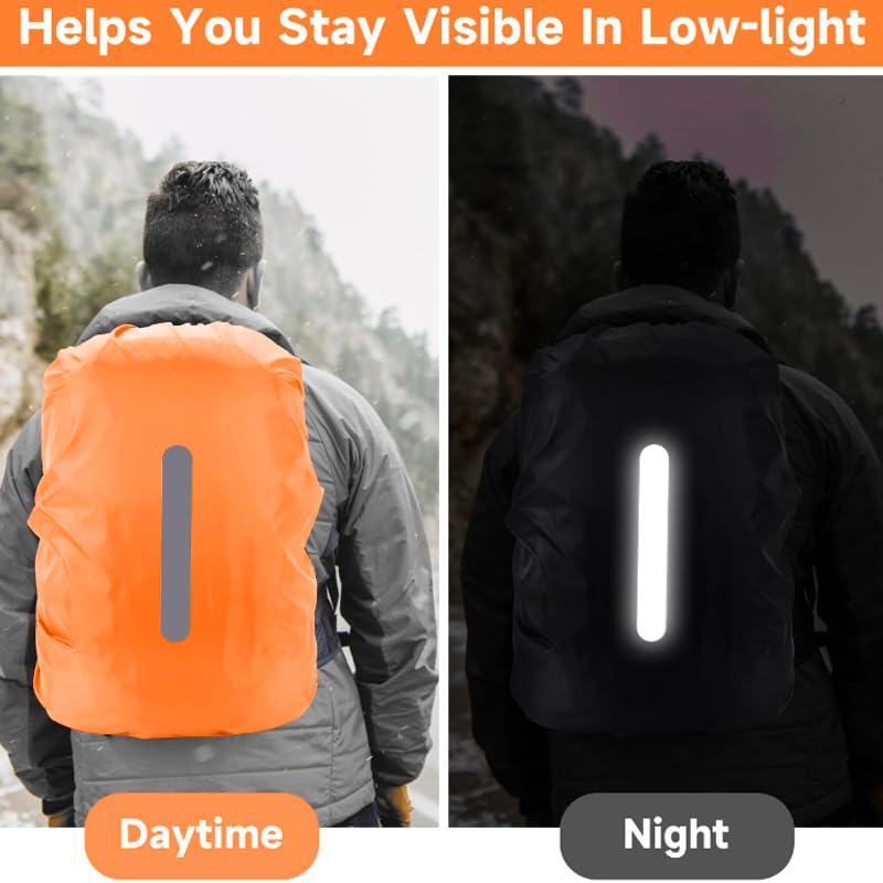 HORREX 18-30L Rucksack Regenschutz Fluoreszierend orange Farbe Reflektierender Pfeil + Fluoreszierend orange Farbe Vertikaler Streifen Regenschutz Schulranzen Rucksack Regenhüllen