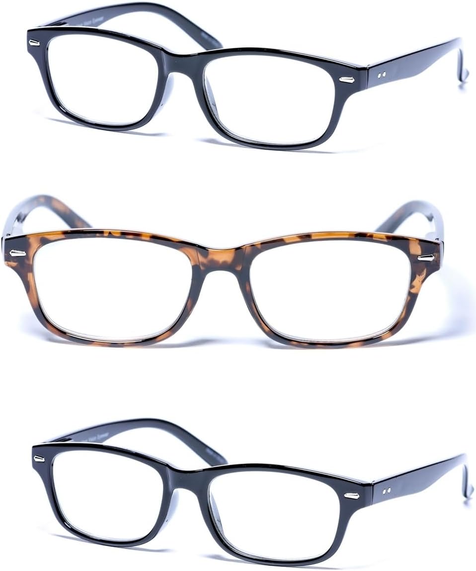 Mass Vision Reading Sunglasses 'The Intellect' 3 Pair of Full Lens Readers with Spring Hinges & UV400 Protection (no bifocal)