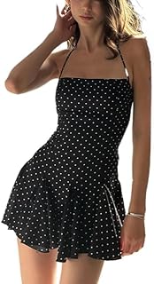 12 Engagement Party Dress Ideas That Feel Elegant and Comfortable 31 Polka Dot Halter Mini Dress for Women Y2k Sleeveless Ruffle Hem Backless...