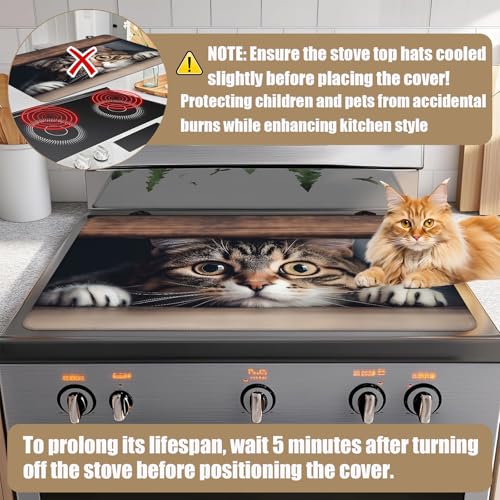 Image of Cute Cat Stove Top Covers for Electric Stove, Electric Gas Stove Pad Heat Resistant Range Cooktop Protector for Home Decor Kitchen 28 inchx20 inch