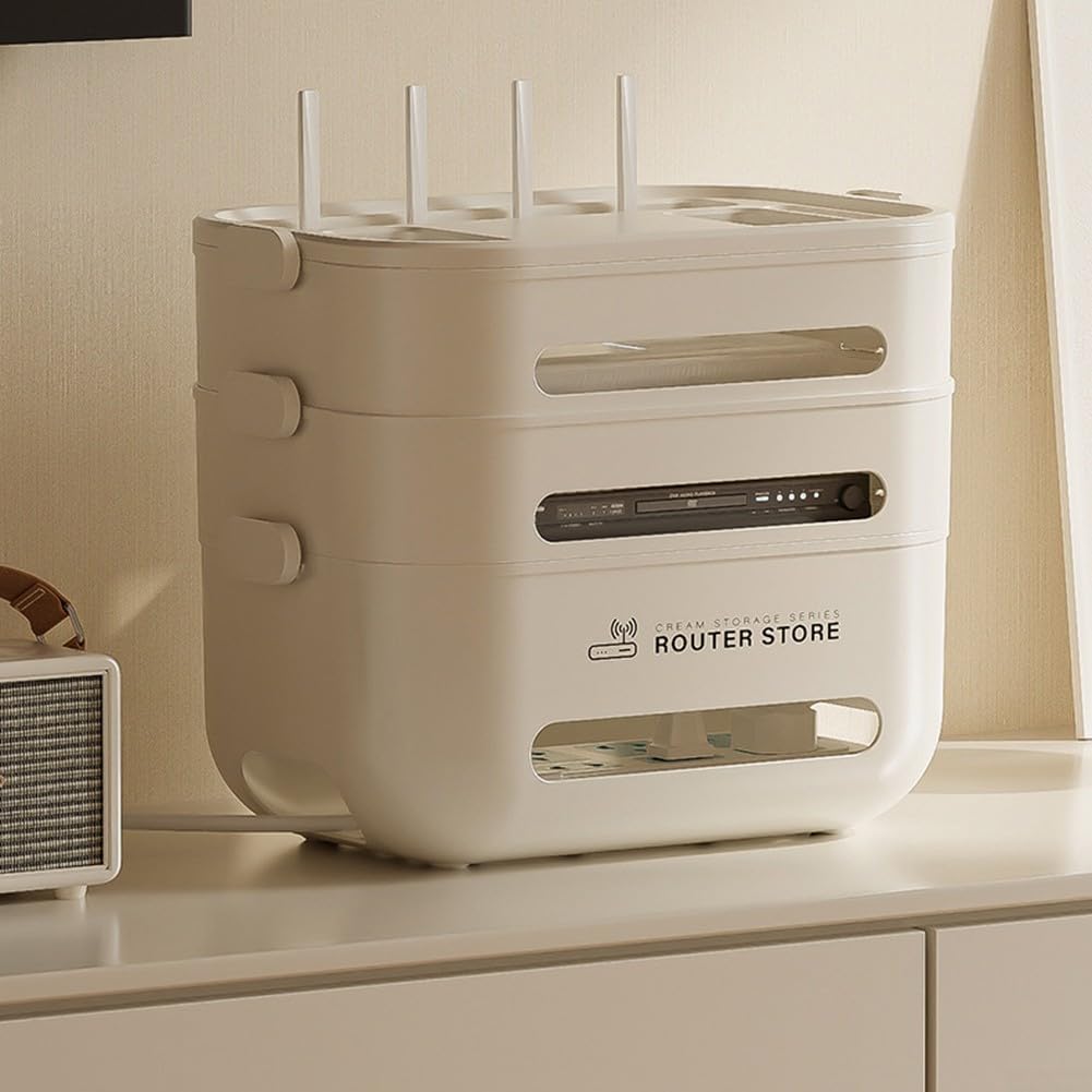 para almacenamiento Router WiFi para soporte Pared Organizador Cables TV Decodificador para estantería Flotante Hogar 32x22x11cm(Four layers)